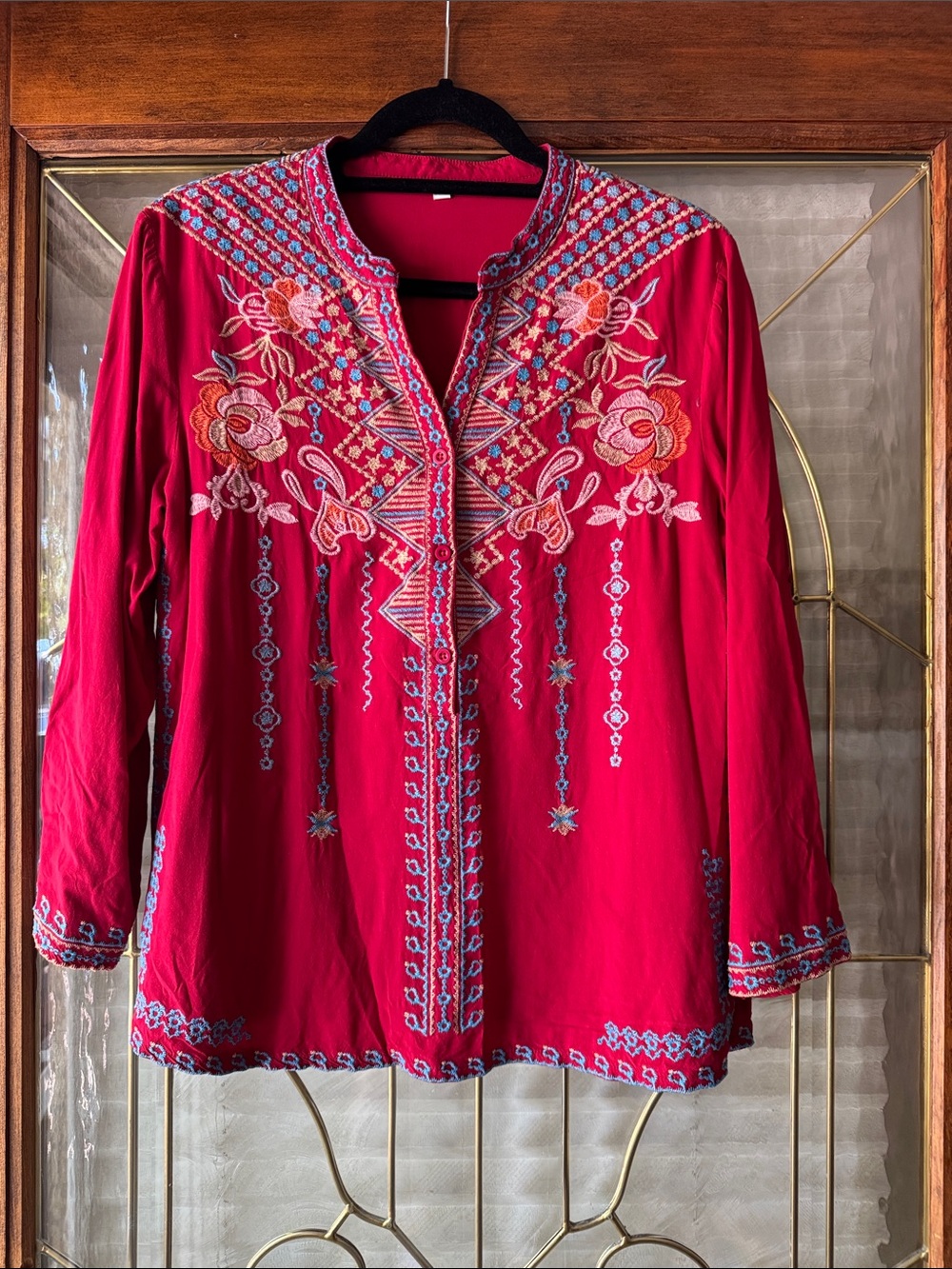 Johnny Was Crimson Embroidered Boho Tunic